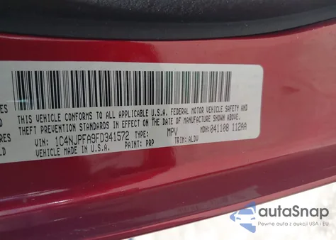 2015 Jeep Patriot High Altitude Edition z USA, uszkodzony, nr VIN 1C4NJPFA9FD341572